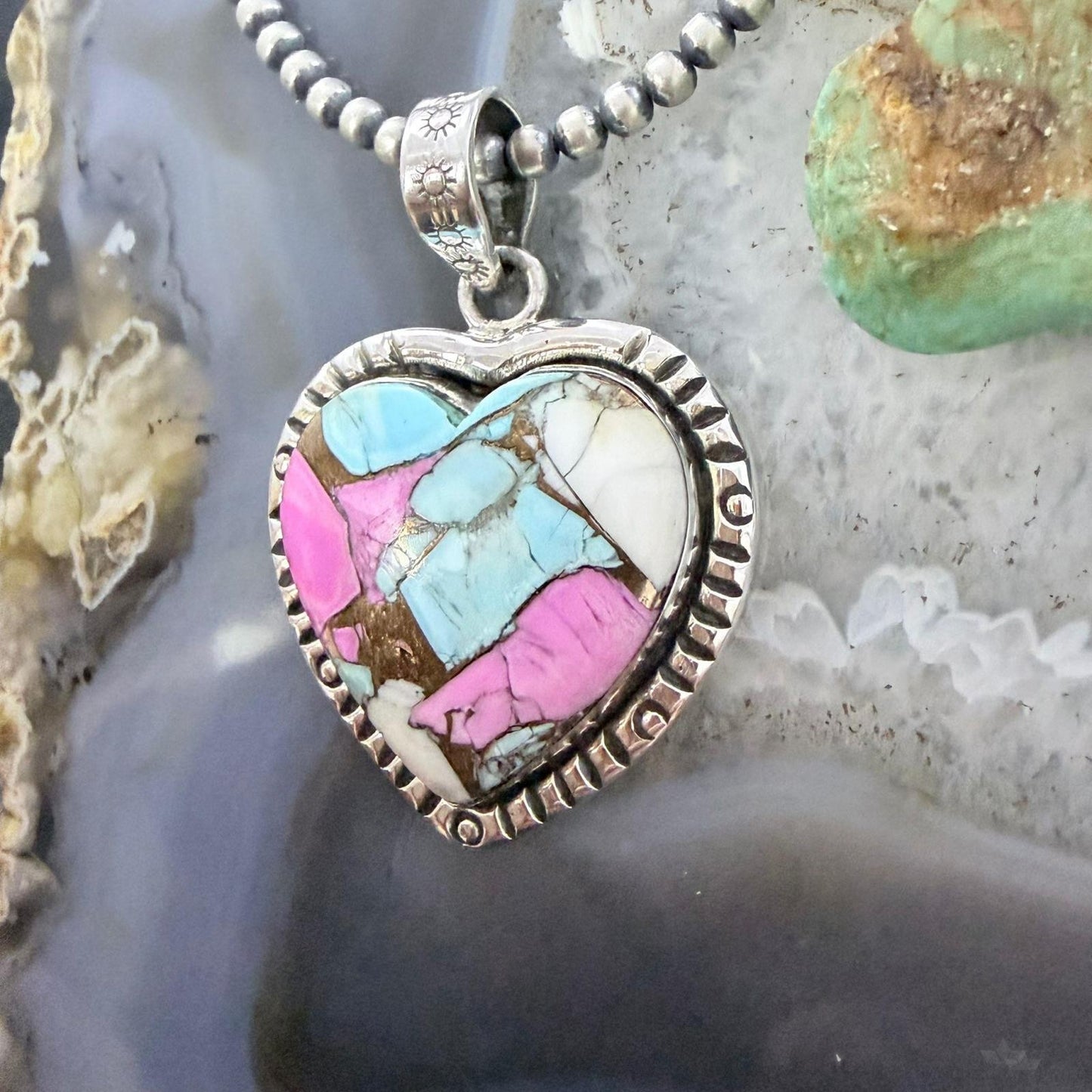 Sterling Silver Southwestern Style Cotton Candy Heart Pendant For Women