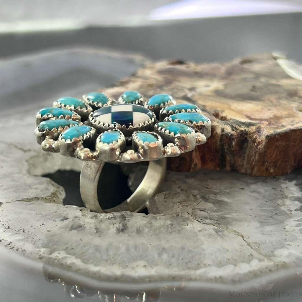 Sterling Silver Southwestern Style Teardrop Mohave Turquoise Ring Adjustable For Women