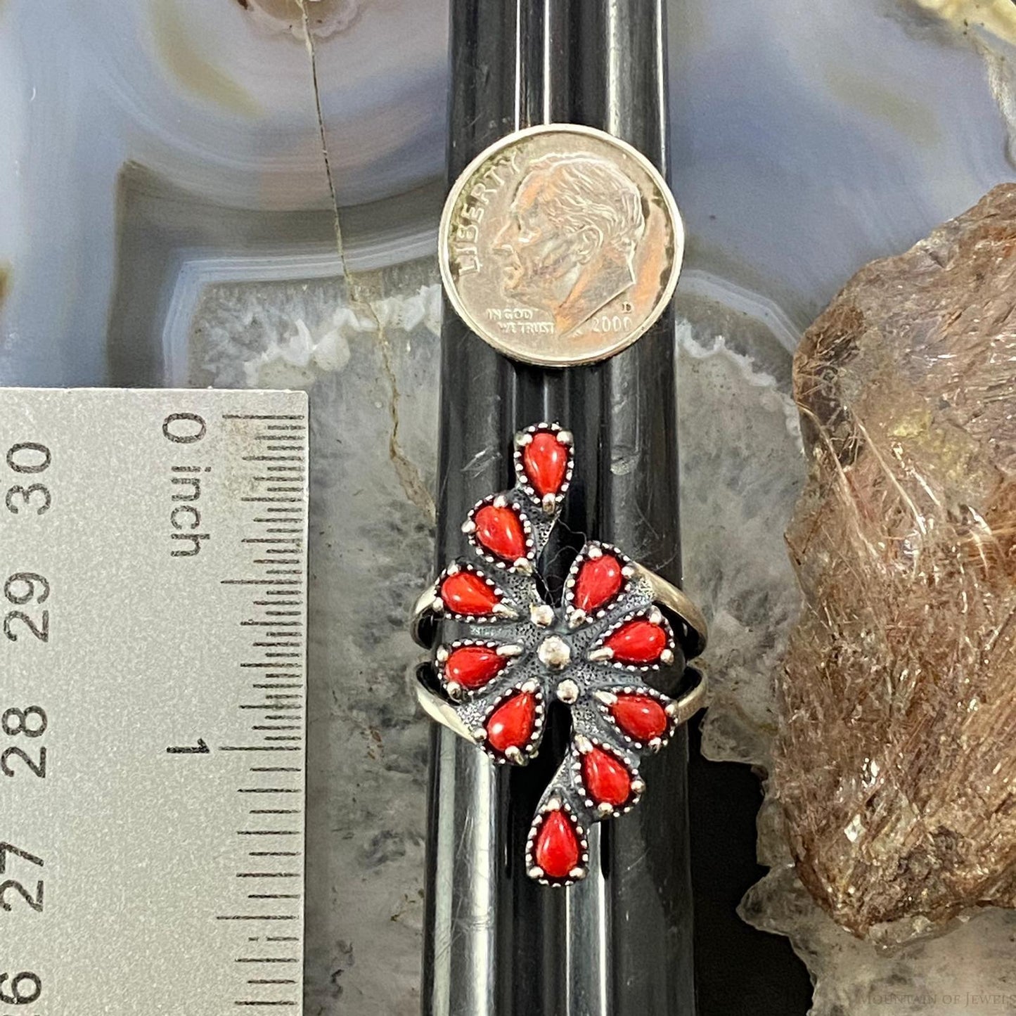 Carolyn Pollack Sterling Silver Red Jasper Cluster Decorated Ring For Women, Variety of Sizes