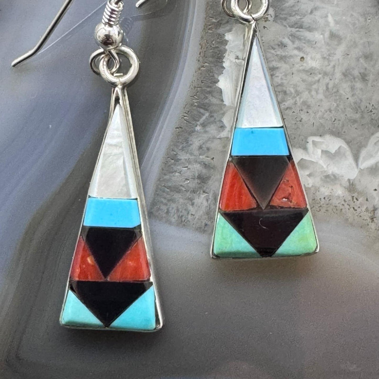 Starllie & Sheryl Edaakie Sterling Silver Multistone Inlay Dangle Earrings For Women #1