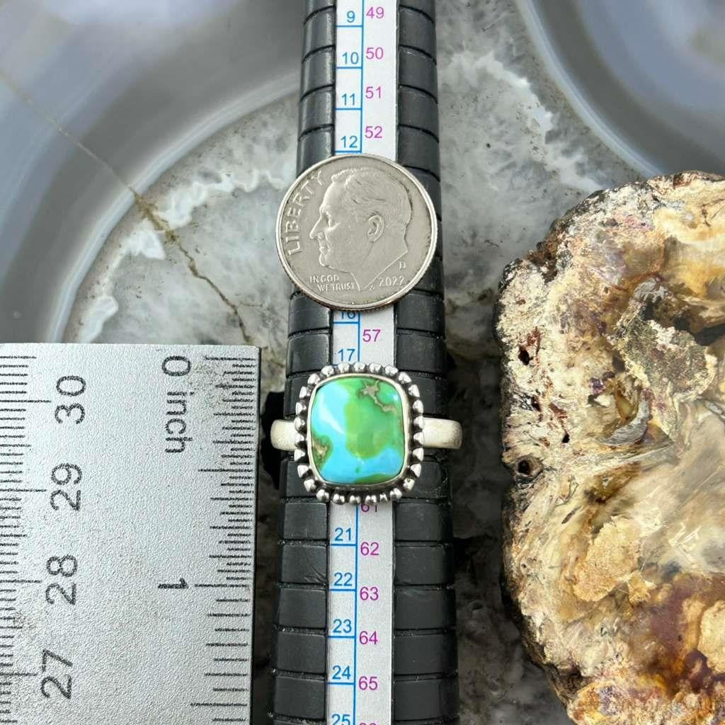 Sterling Silver Southwestern Style Square Sonora Gold Turquoise Adjustable Ring #6