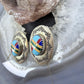 Signed Native American Sterling Silver Multi Stone Inlay Post Earrings For Women