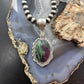 Sterling Silver Southwestern Style Oval Ruby Zoisite Decorated Pendant For Women
