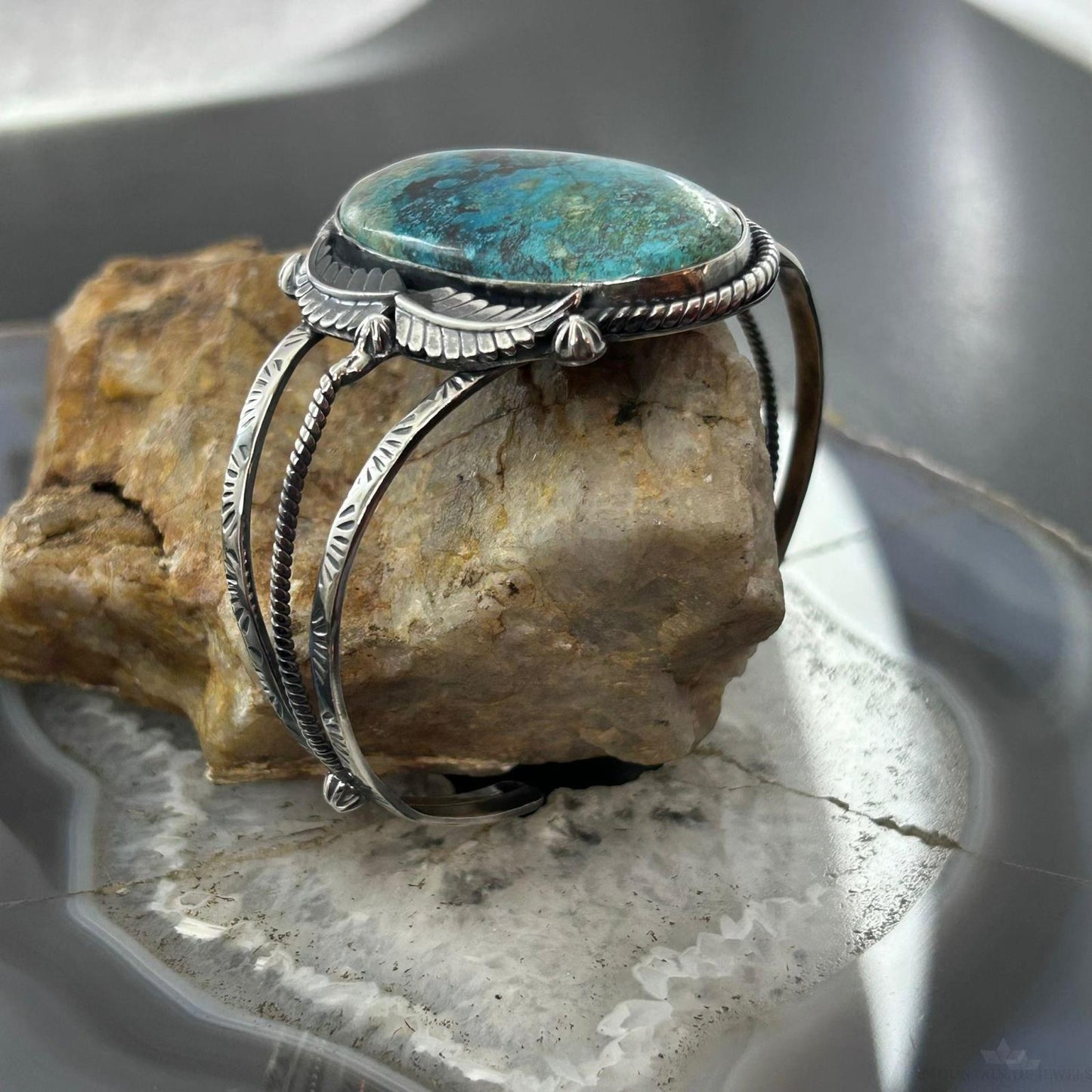 Sterling Silver Southwestern Style Large Oval Shattuckite Bracelet For Women