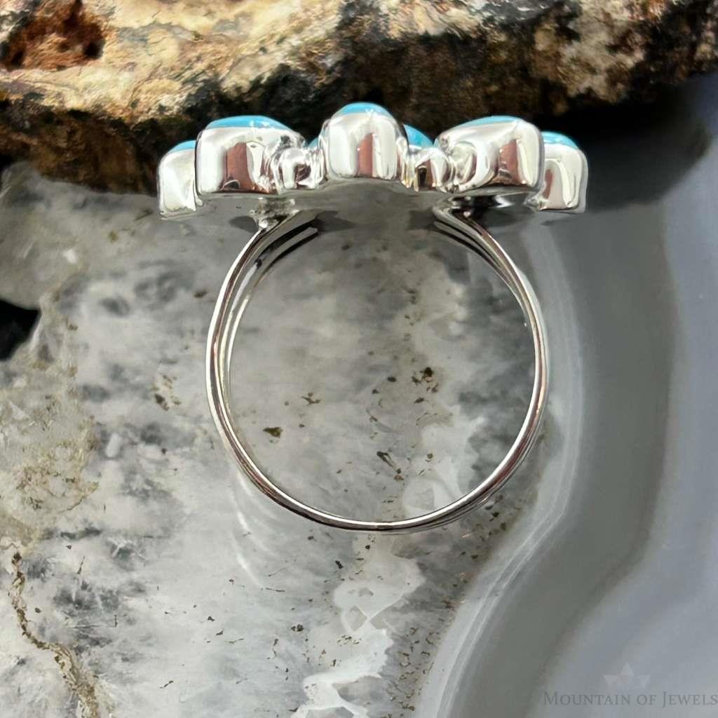 Sterling Silver Southwestern Style Mohave Turquoise Cluster Ring Size 7.5 For Women