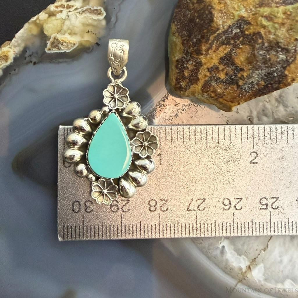 Sterling Silver Southwestern Style Teardrop Turquoise Decorated Pendant For Women
