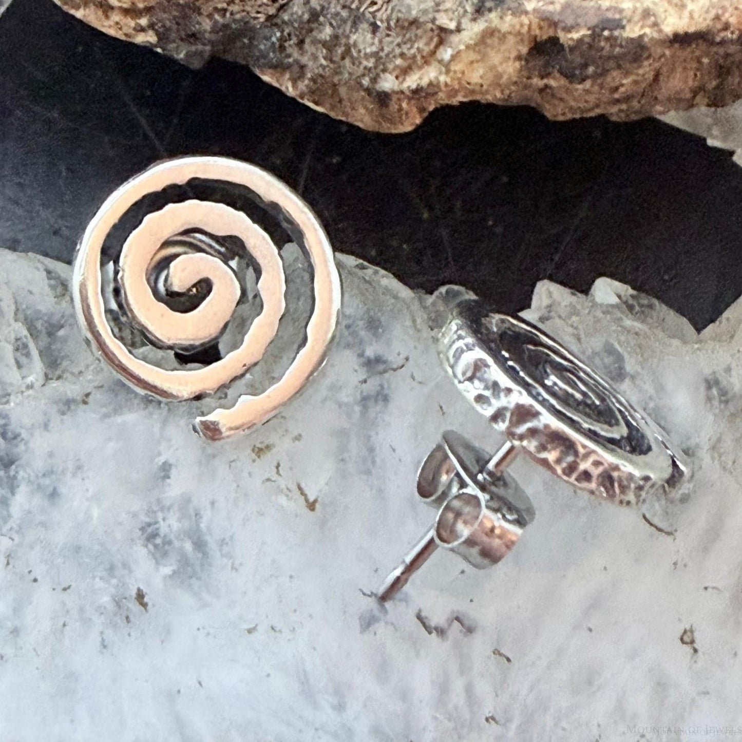 Native American Sterling Silver Swirl Circle of Life Stud Earrings For Women