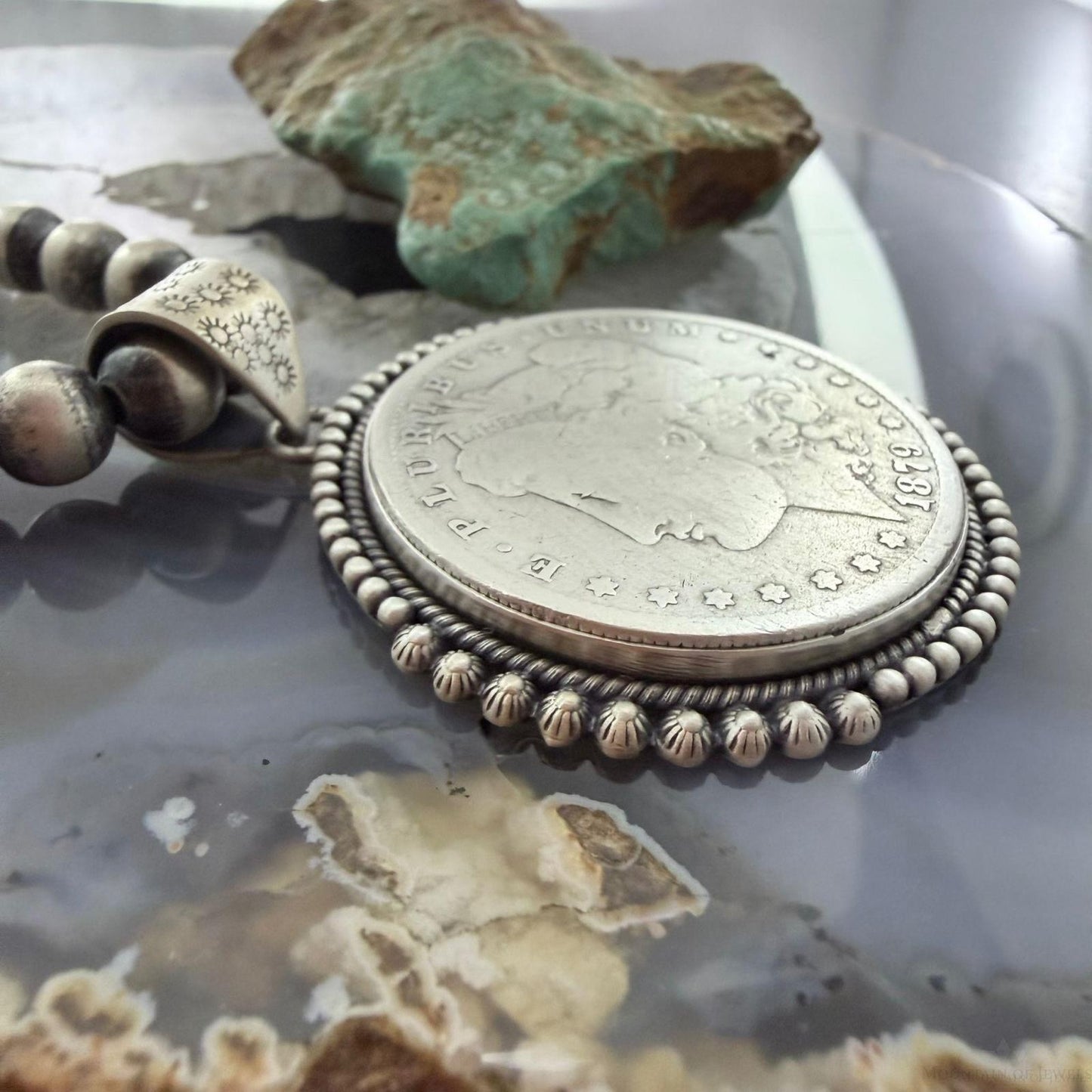 Genuine 90% Silver 1897 US Morgan Dollar Decorated Unisex Pendant