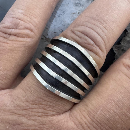 Tom Hawk Native American Sterling Silver Five Rows Band Ring Size 11.25 For Men