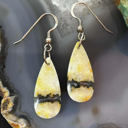 Sterling Silver Teardrop Plum Root Slab Dangle Earrings For Women #161