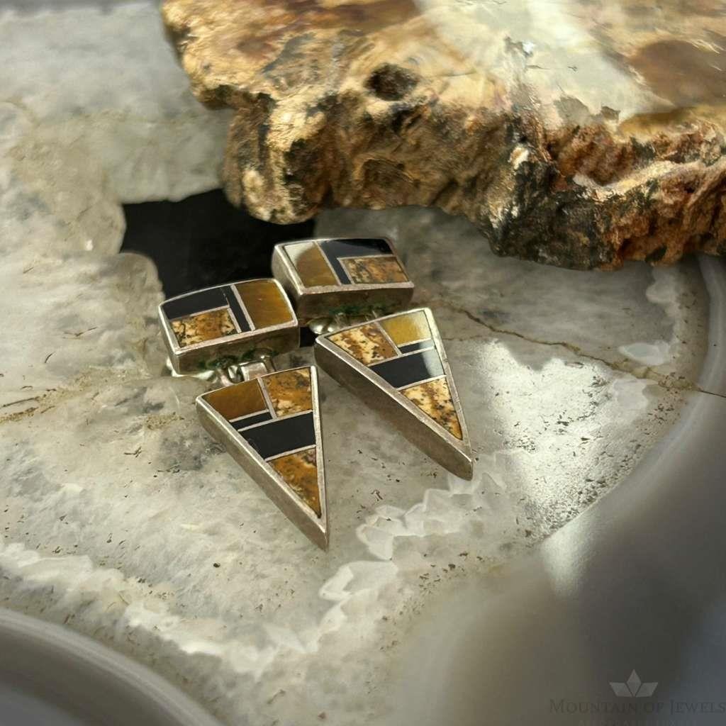 David Rosales Sterling Silver Native Earth Multi Stone Inlaid Earrings For Women