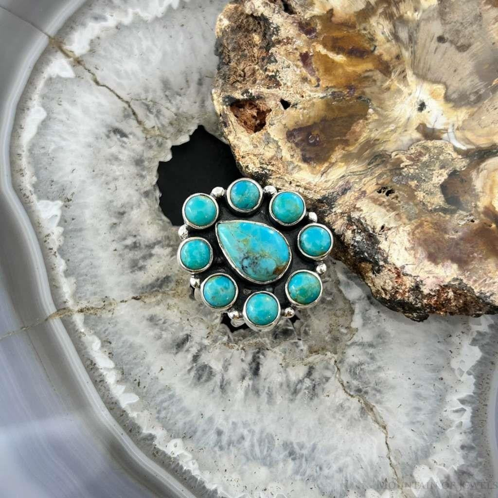 Sterling Southwestern Style Mohave Turquoise Cluster Ring Size 8 For Women #1
