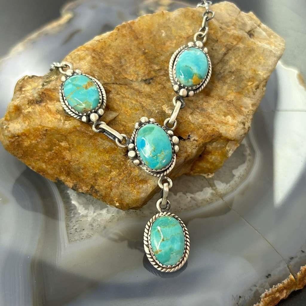 Sterling Silver Southwestern Style Mohave Turquoise Lariat 18"-20" Necklace For Women