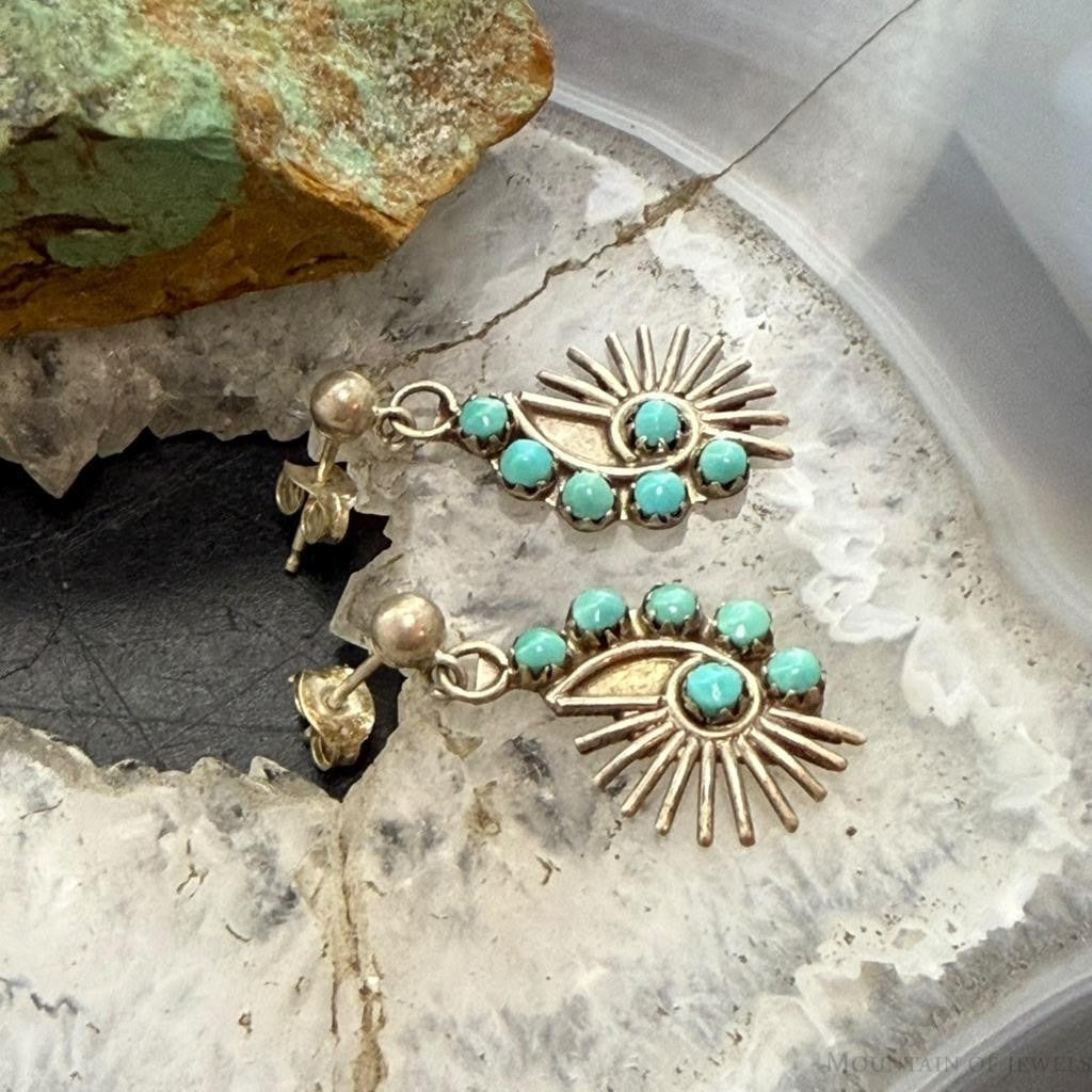 Vintage Native American Silver 6 Petitpoint Turquoise Dangle Earrings For Women