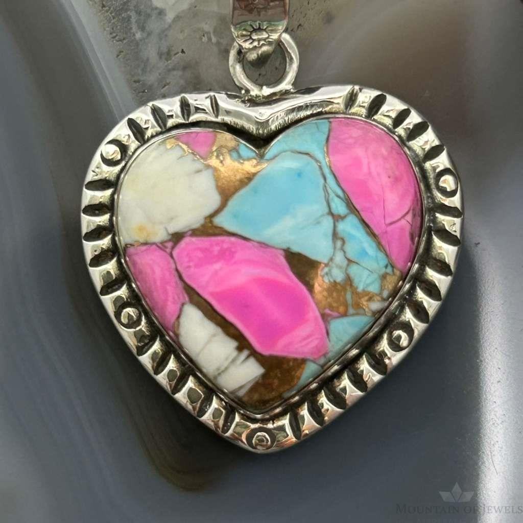 Sterling Silver Southwestern Style Cotton Candy Heart Pendant For Women