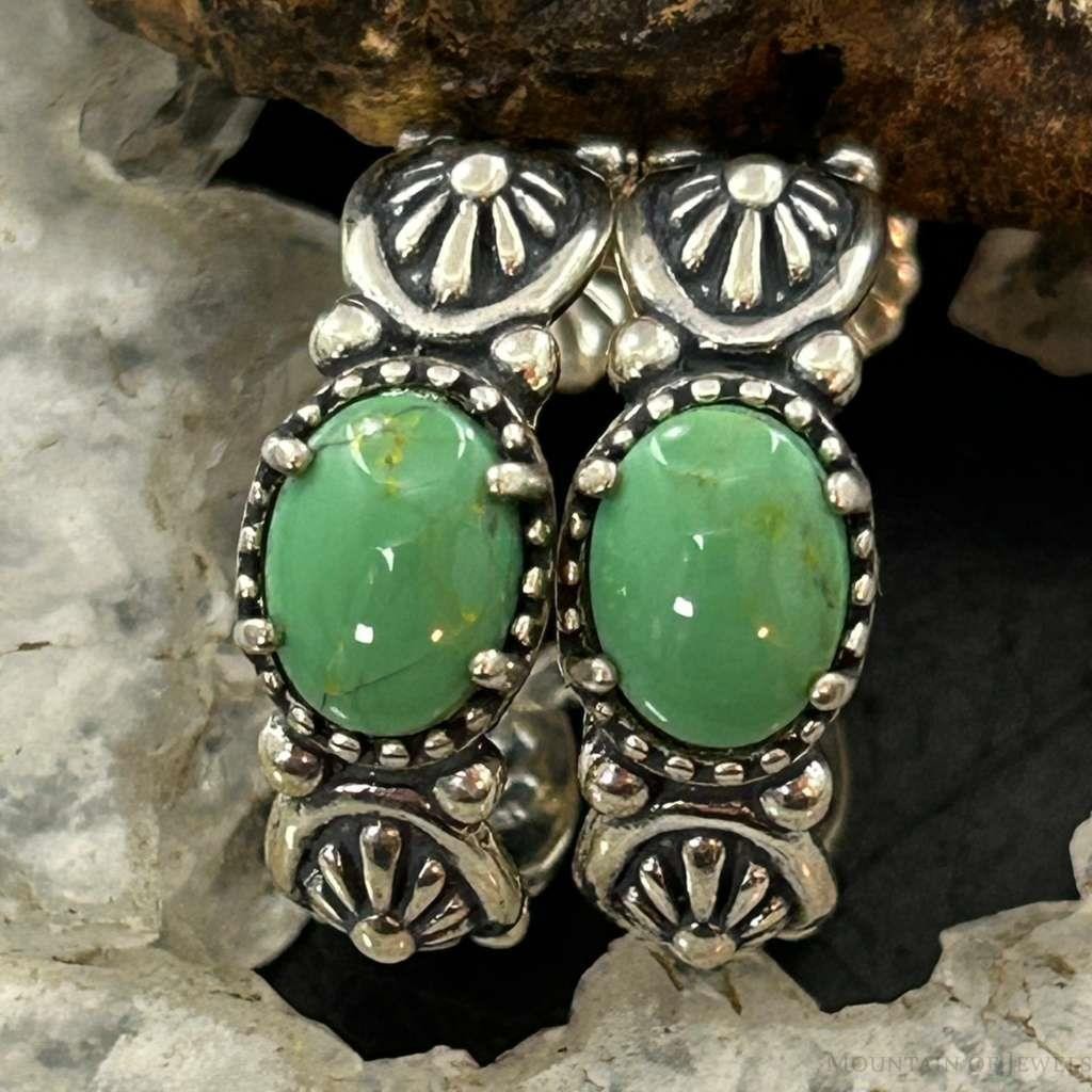 Carolyn Pollack Sterling Silver Green Turquoise w/Concho Hoop Earrings For Women