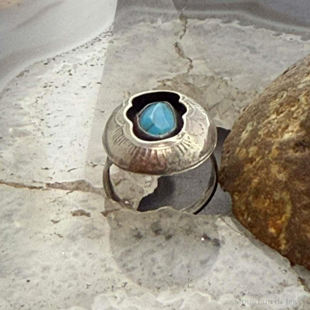 Vinatge Native American Silver Turquoise Shadow Box Ring Size 6.25 For Women