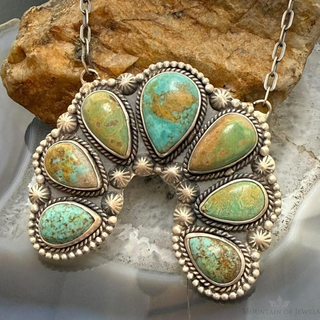 Sterling Silver Southwestern Style Teardrop Royston Turquoise 23" Naja Necklace For Women