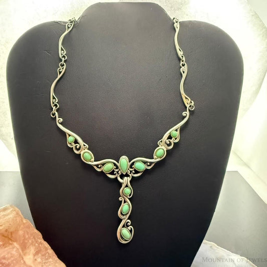Carolyn Pollack Sterling Silver Round & Oval Variscite w/Enhancer Swirl Necklace For Women