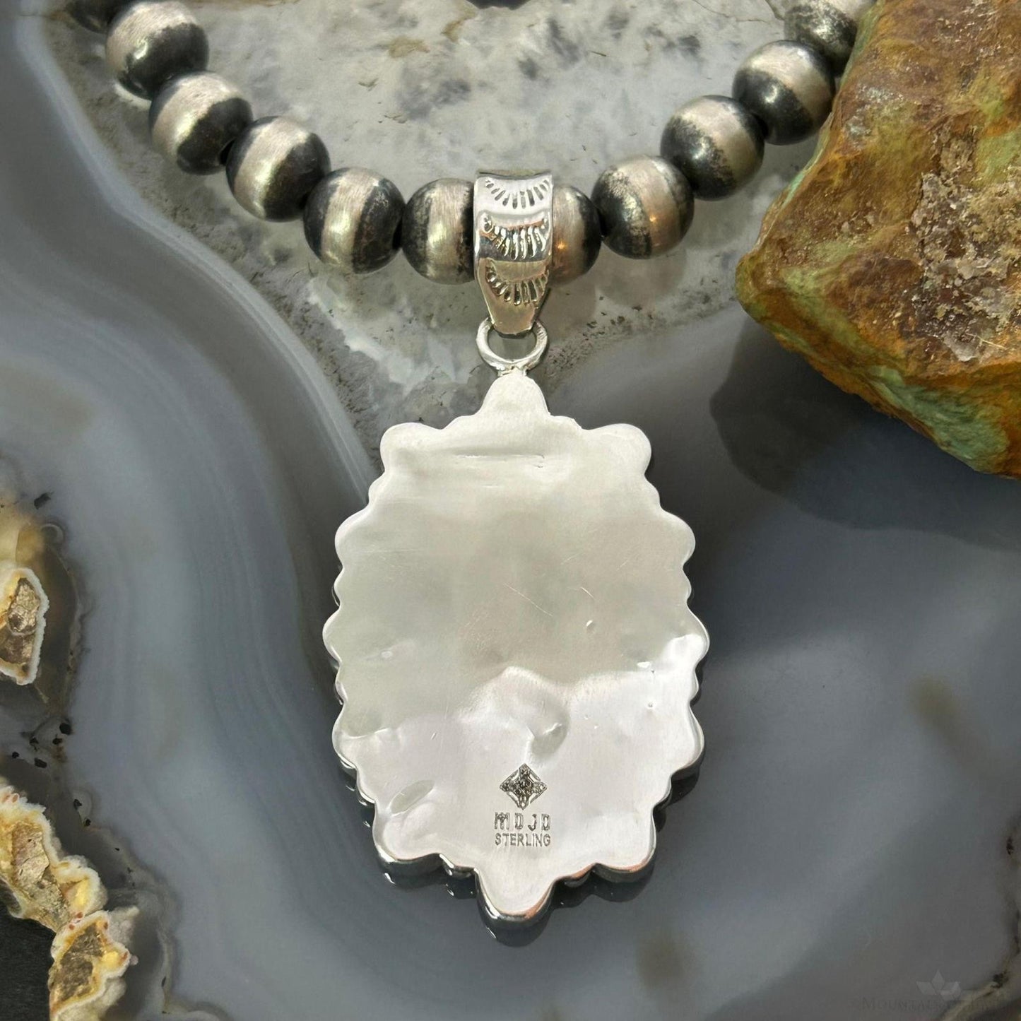 Sterling Silver Southwestern Spiny Oyster & Emerald Valley Turquoise Cluster Pendant For Women