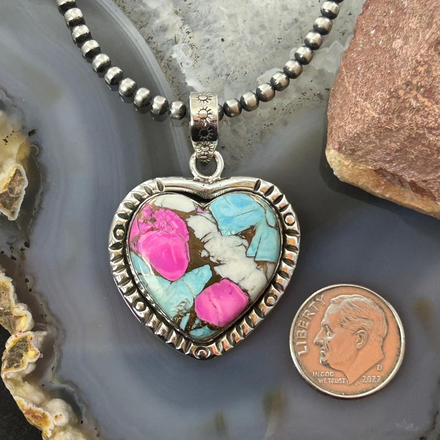 Sterling Silver Southwestern Style Cotton Candy Heart Pendant For Women #4