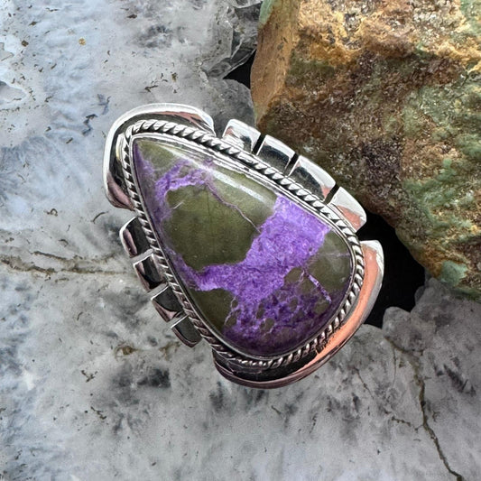 Sterling Silver Southwestern Style Teardrop Stichtite Ring Size 7.75 For Women