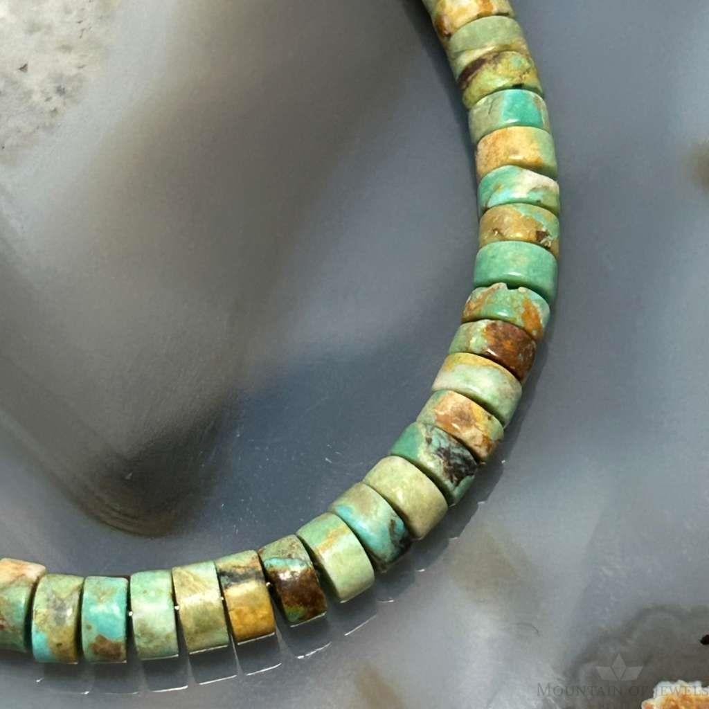 Sterling Silver Turquoise Disk Beads 7.5" Bracelet For Women
