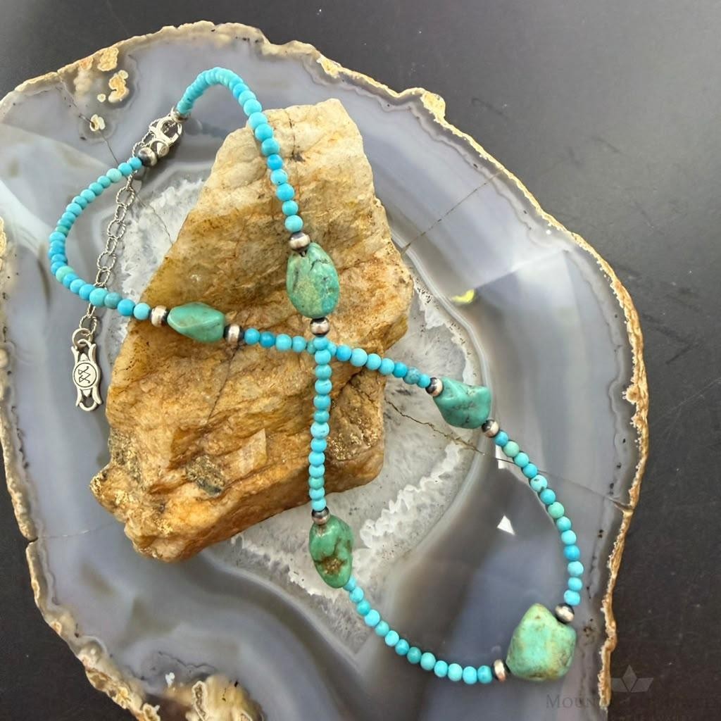 Carolyn Pollack Sterling Silver Natural Turquoise & Turquoise Beads 16"-19" Necklace For Women