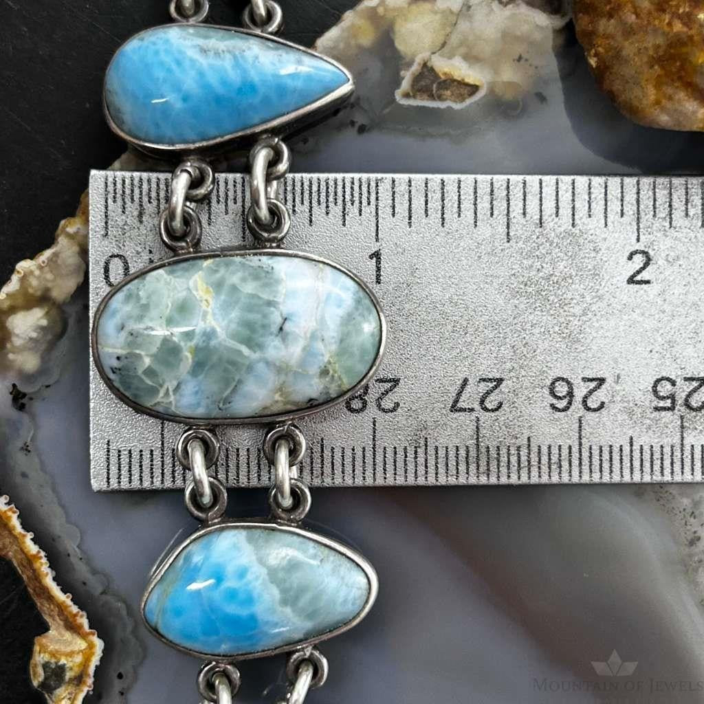 Sterling Silver Multi Shape Larimar Toggle Clasp Fashion Link Bracelet For Women