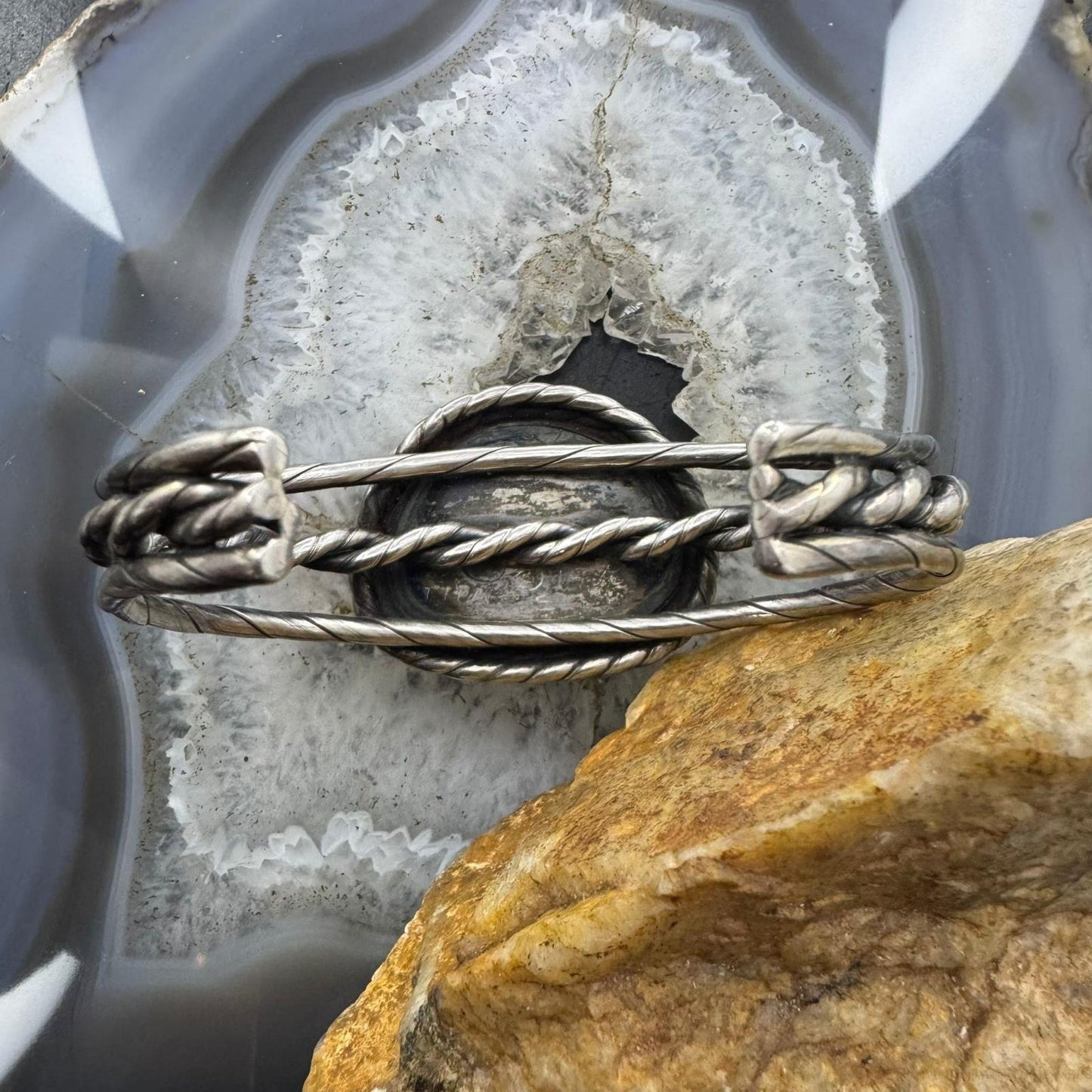 Vintage Taos Pueblo Native American Sterling Silver Malachite Bracelet For Women