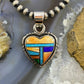 Native American Sterling Silver Heart Shape Multi Stone Inlay Pendant For Women