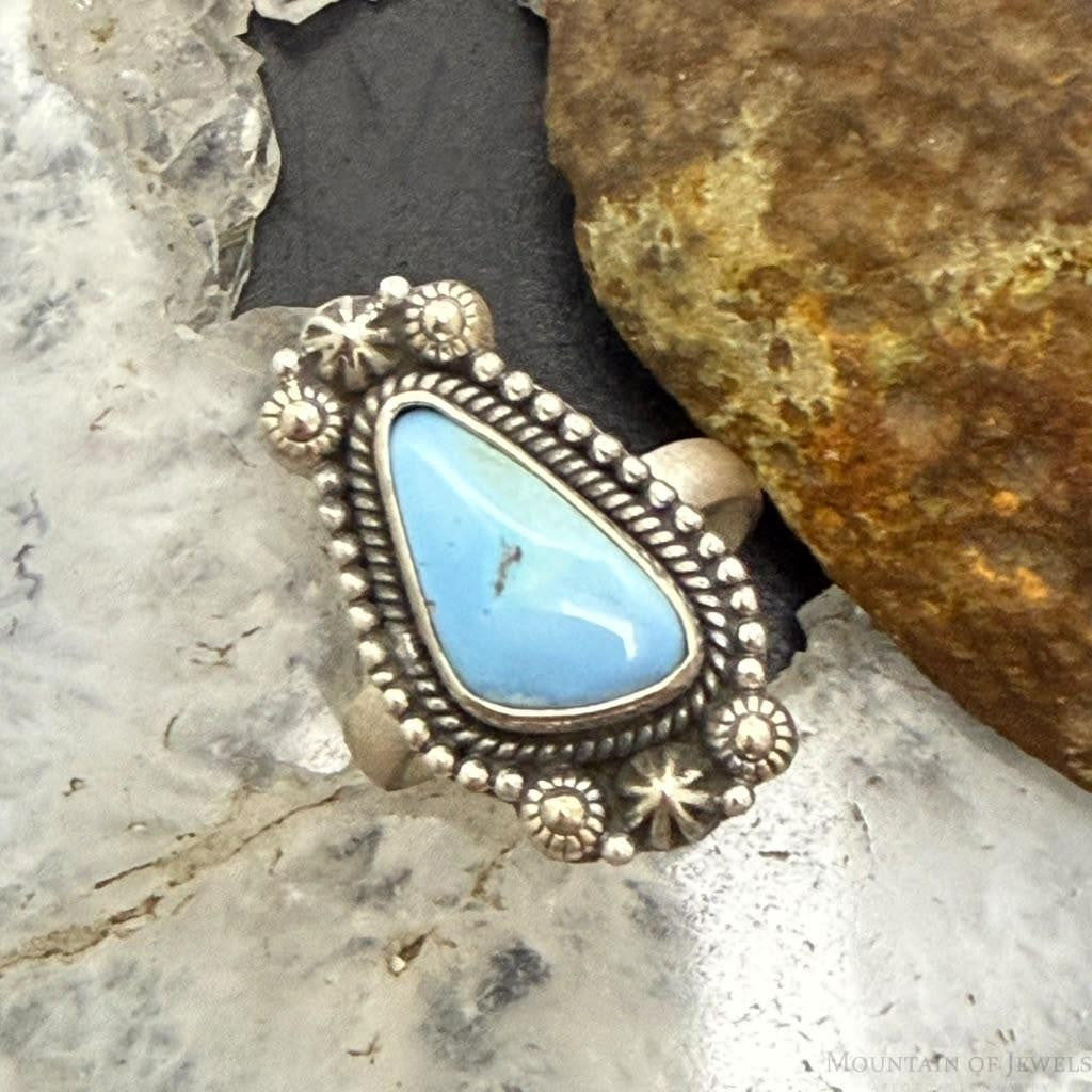 Sterling Silver Southwestern Style Triangle Golden Hill Turquoise Adjustable Ring For Women