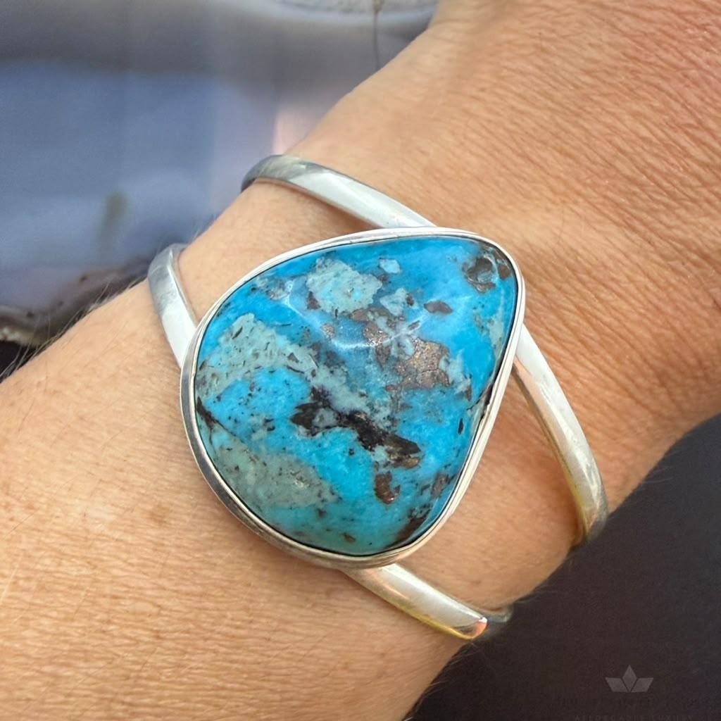 Frank Chavez Sterling Silver Native American Triangle Turquoise Bracelet For Women #1