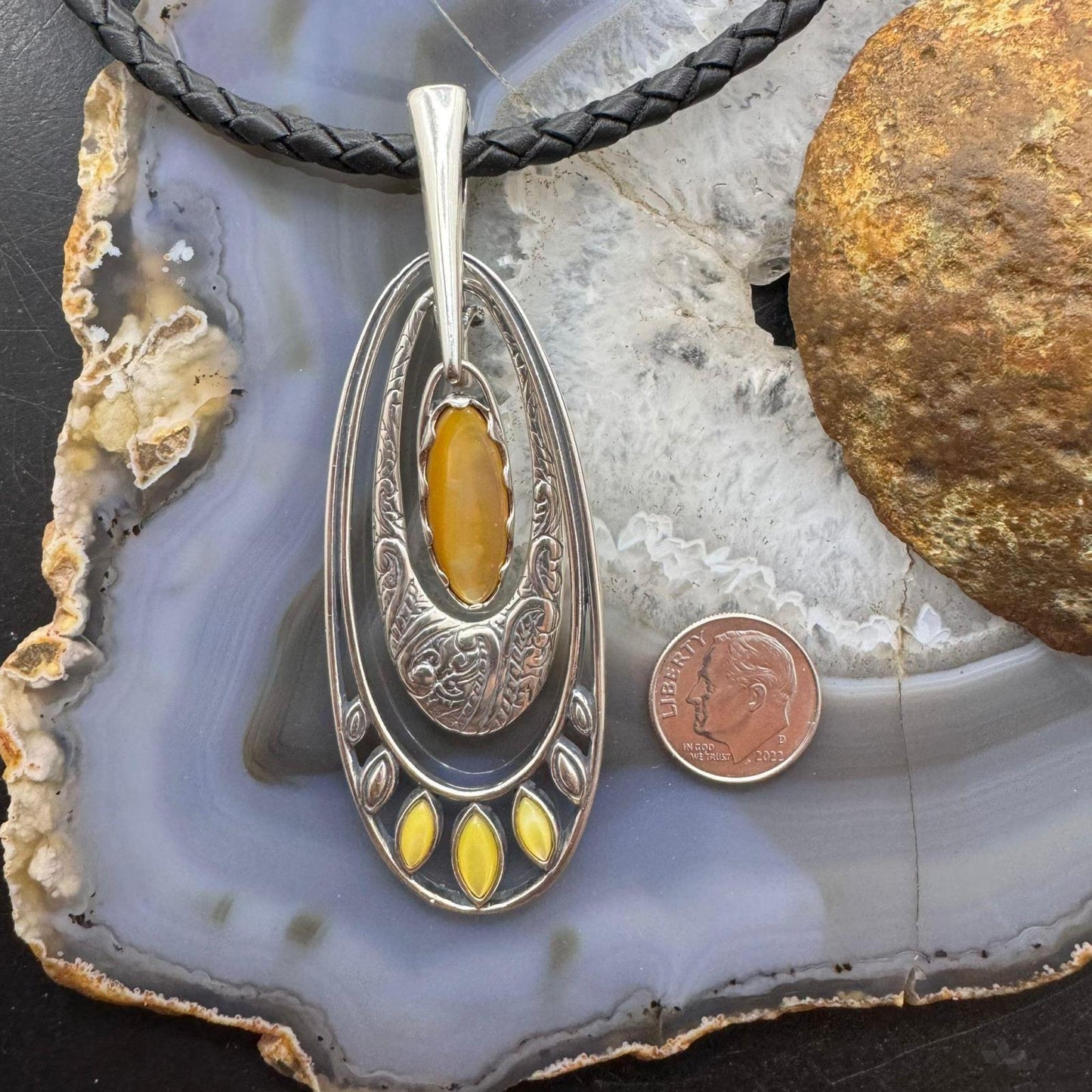 Carolyn Pollack Sterling Silver & Brass Yellow Mother of Pearl Enhancer Pendant