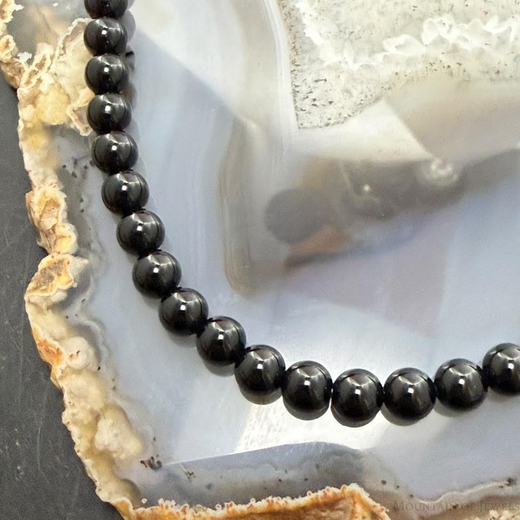 Sterling Silver Southwestern Style 6mm Onyx Beads 18" Necklace For Women