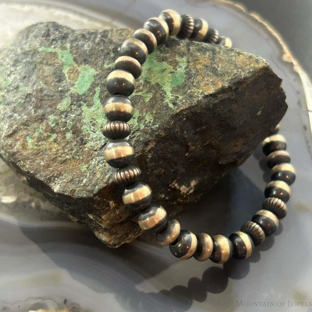 Native American Sterling Navajo Pearl Beads 6mm Stretch Bracelet For Women