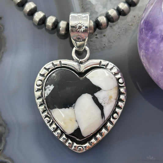 Sterling Silver Southwestern Style White Buffalo Heart Pendant For Women