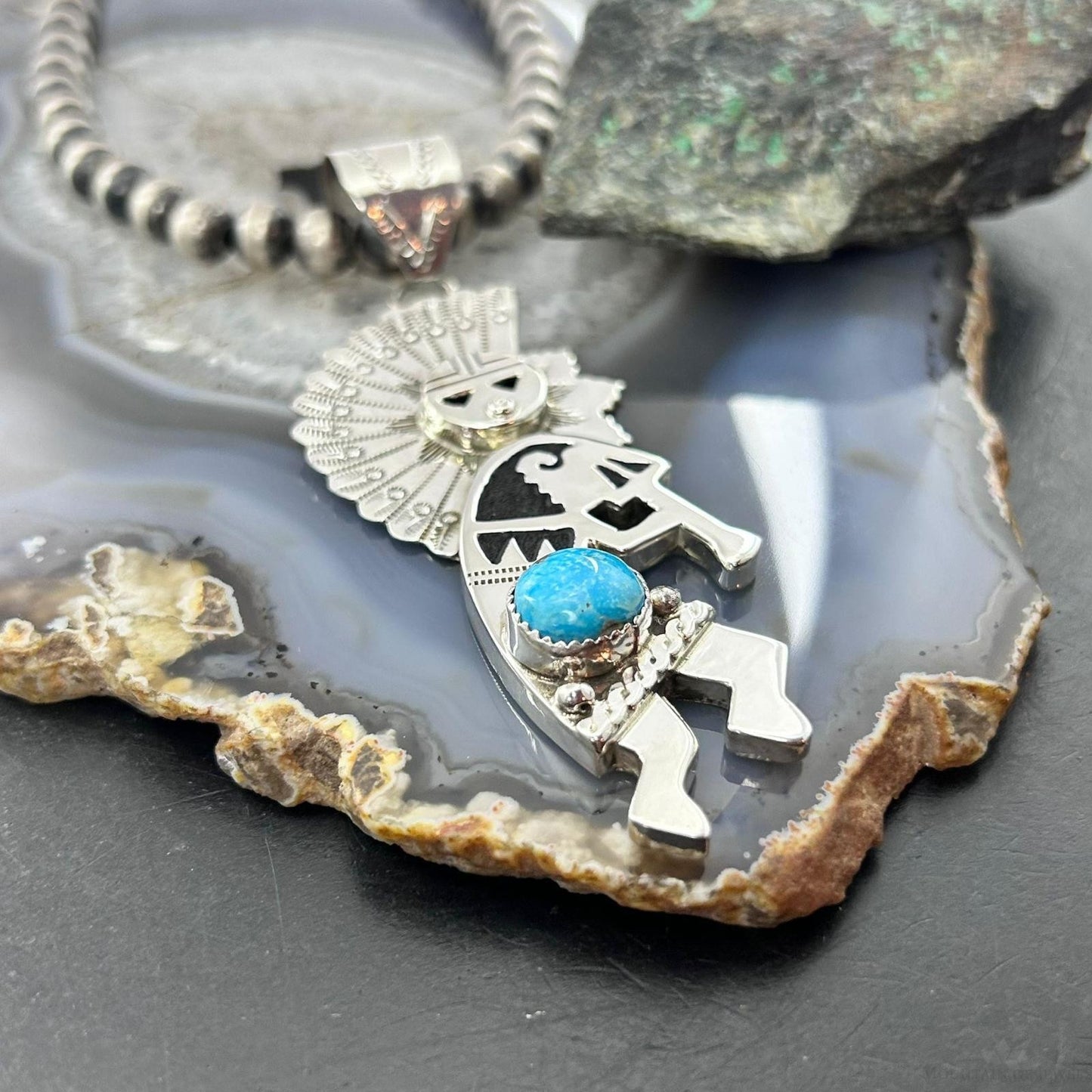 Alonzo Mariano Sterling Silver Turquoise Unisex Kokopelli Kachina Dancer Pendant