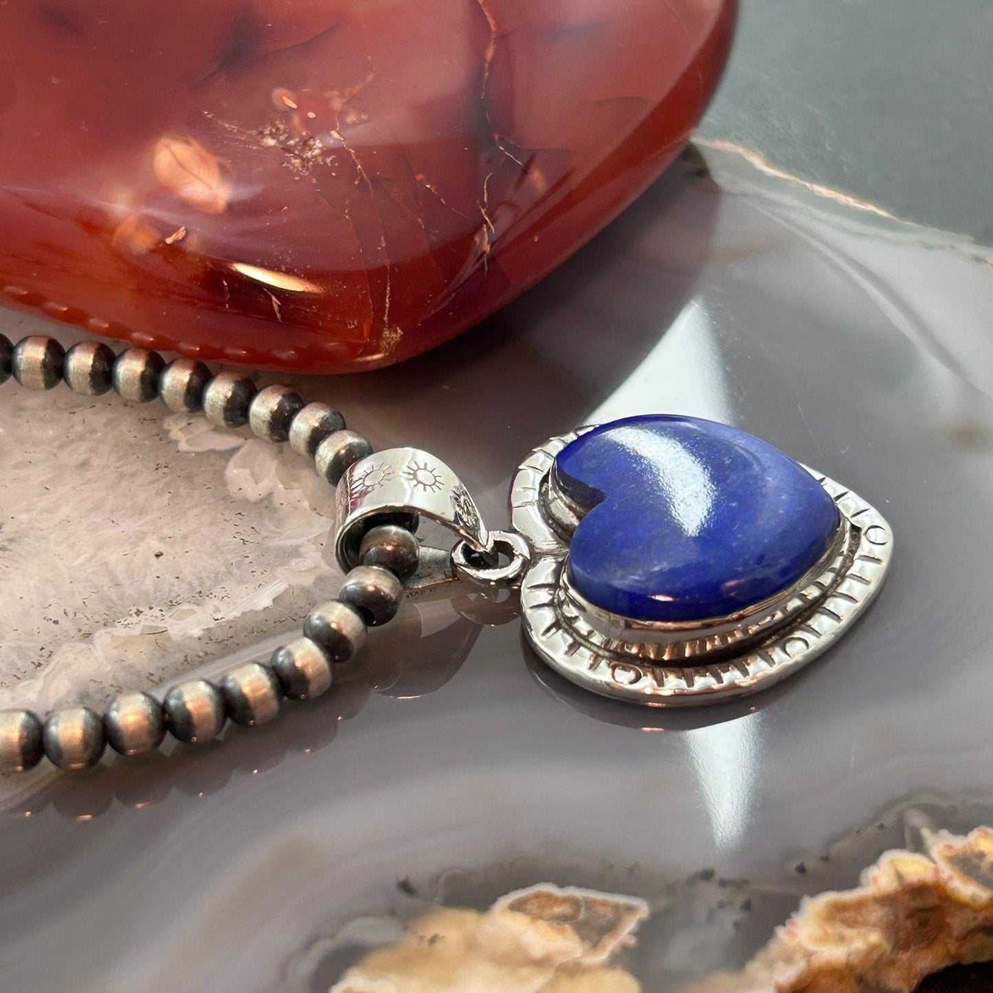 Sterling Silver Southwestern Style Lapis Heart Decorated Pendant For Women #1