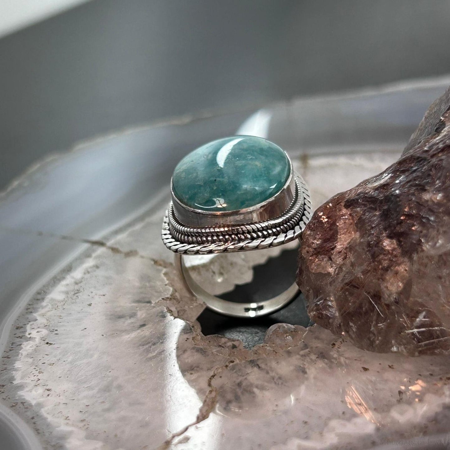 Sterling Silver Southwestern Style Oval Amazonite Ring Size 7.75 For Women