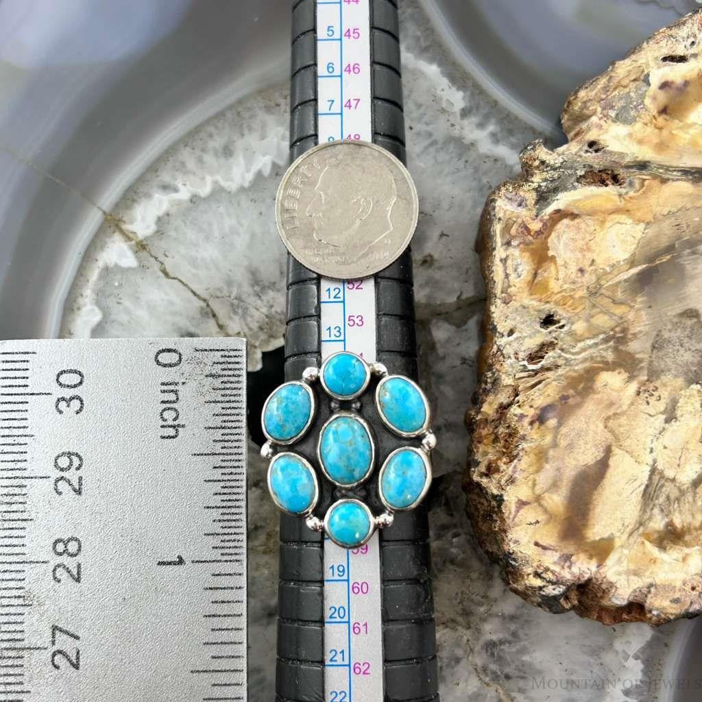Sterling Silver Southwestern Style Mohave Turquoise Cluster Ring Size 7.75 For Women