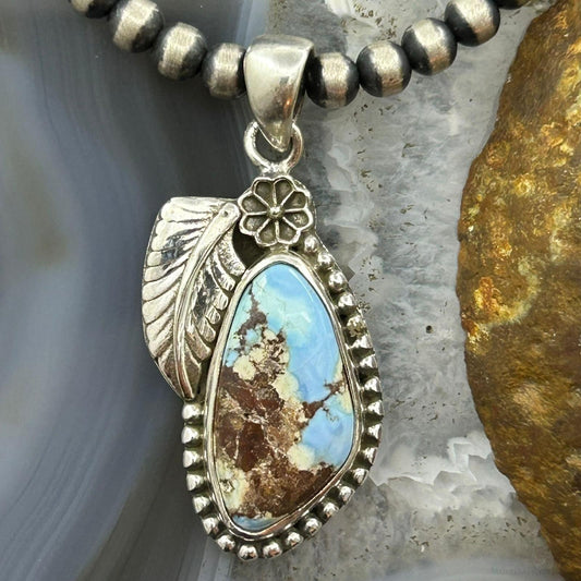 Sterling Silver Southwestern Style Triangular Golden Hill Turquoise Pendant For Women