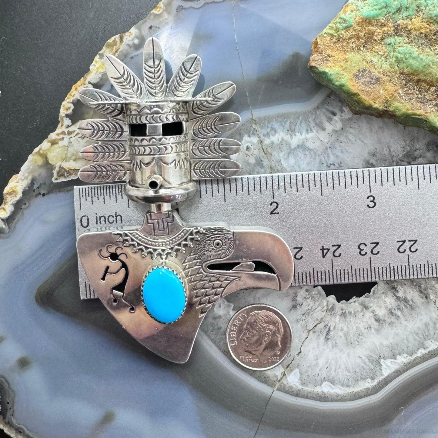 Vintage Elvis Nelson Native American Sterling Silver Kachina Eagle w/Turquoise Unisex Pendant