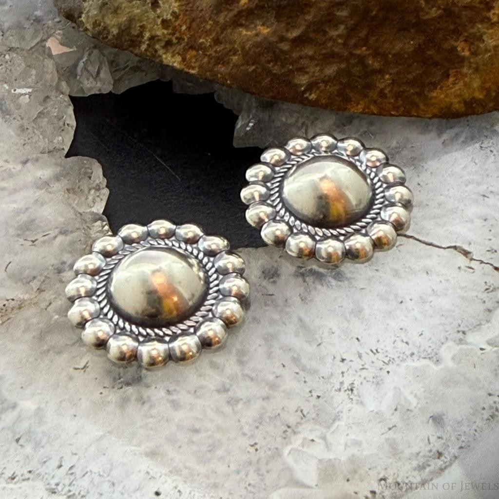 Native American Sterling Silver Round Dome Decorated Stud Earrings For Women #1