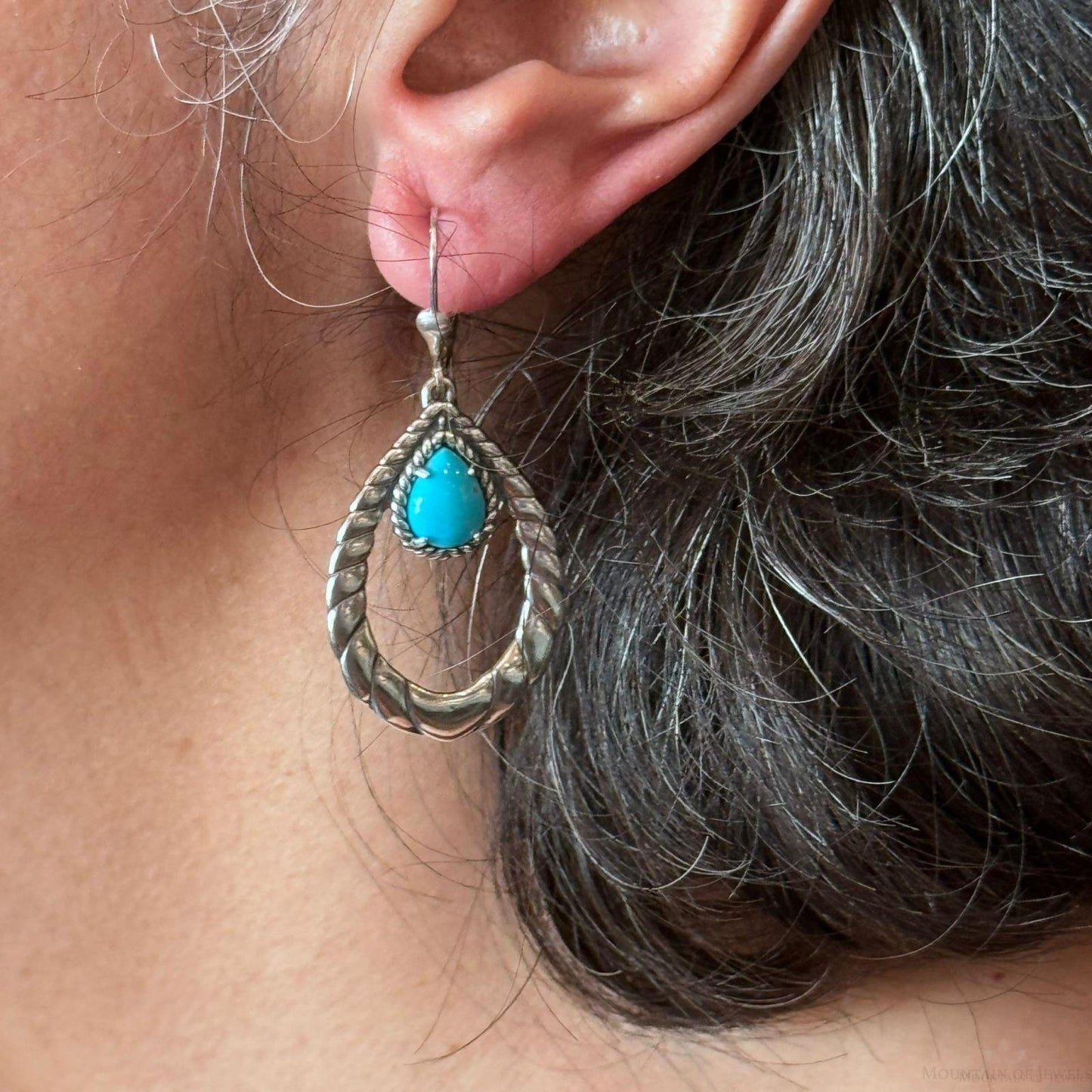 Carolyn Pollack Sterling Silver Teardrop Sleeping Beauty Turquoise Hoop Dangle Earrings For Women