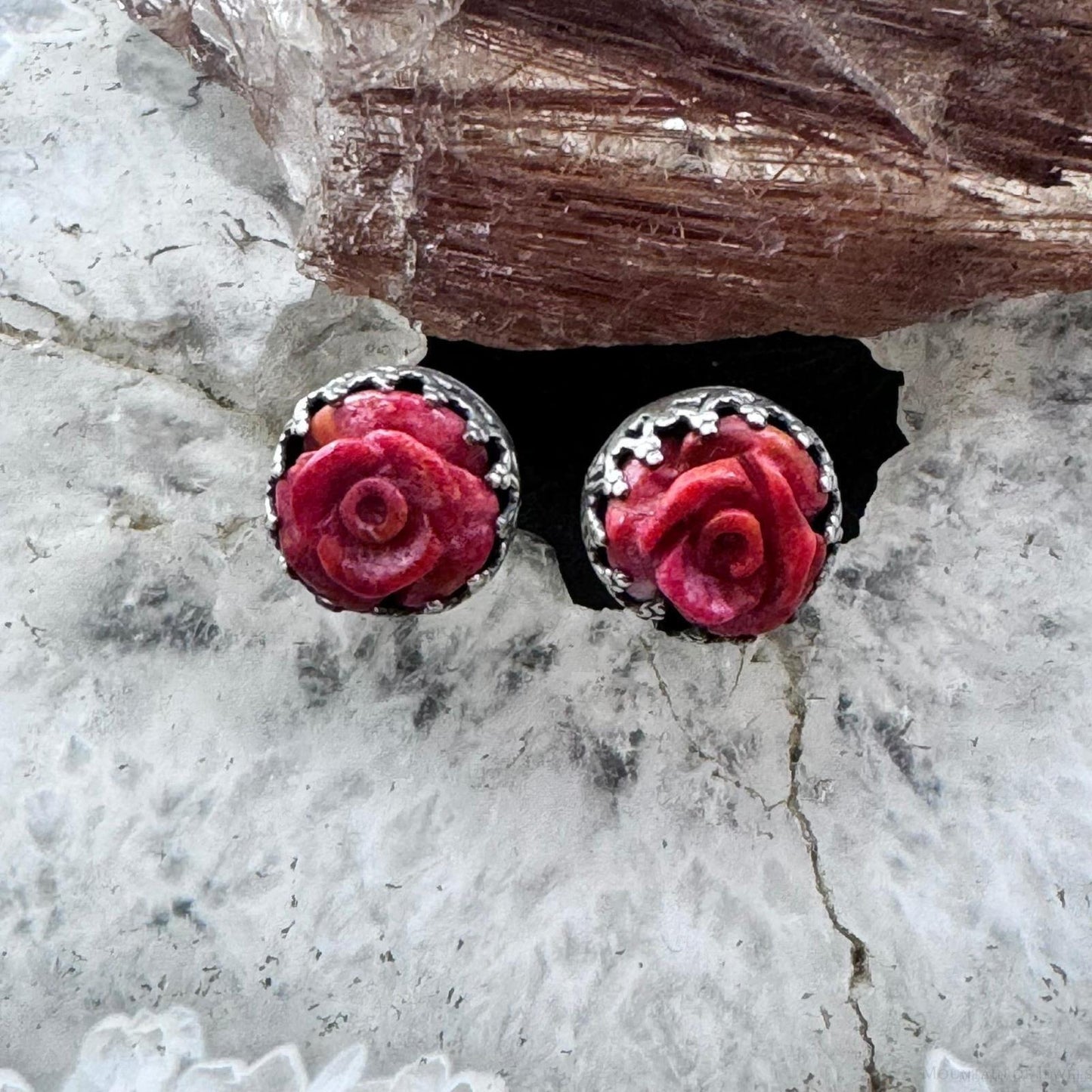 Carolyn Pollack Sterling Silver Carved Red Jasper Rose Stud Earrings For Women