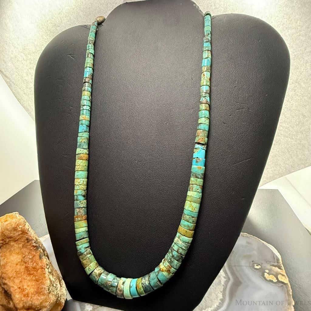 Vintage Silver Native American Graduated Turquoise Beads 18" Necklace For Women