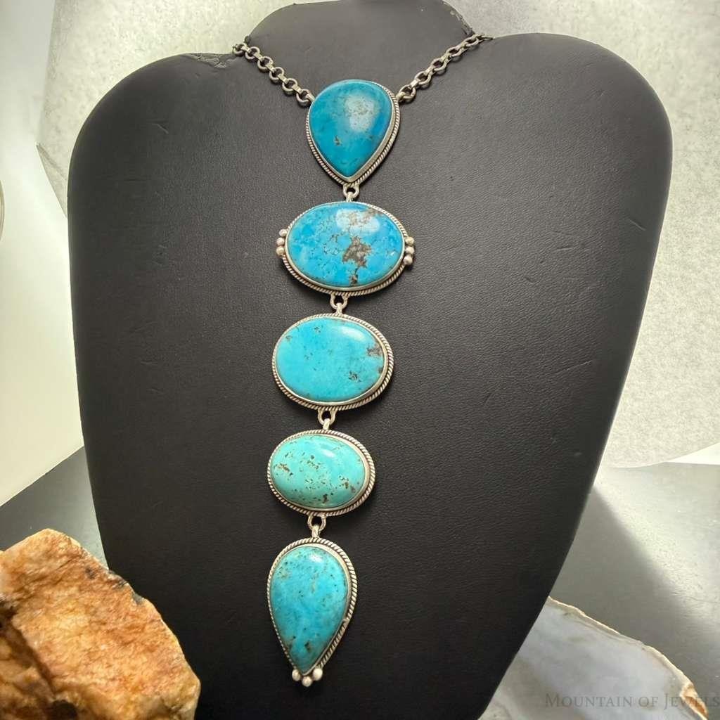 Sterling Silver Southwestern Style Kingman Turquoise 33" Necklace For Women