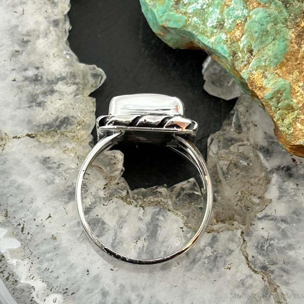 Native American Sterling Silver Rectangle Pink Conch Bar Ring Size 7.5 For Women