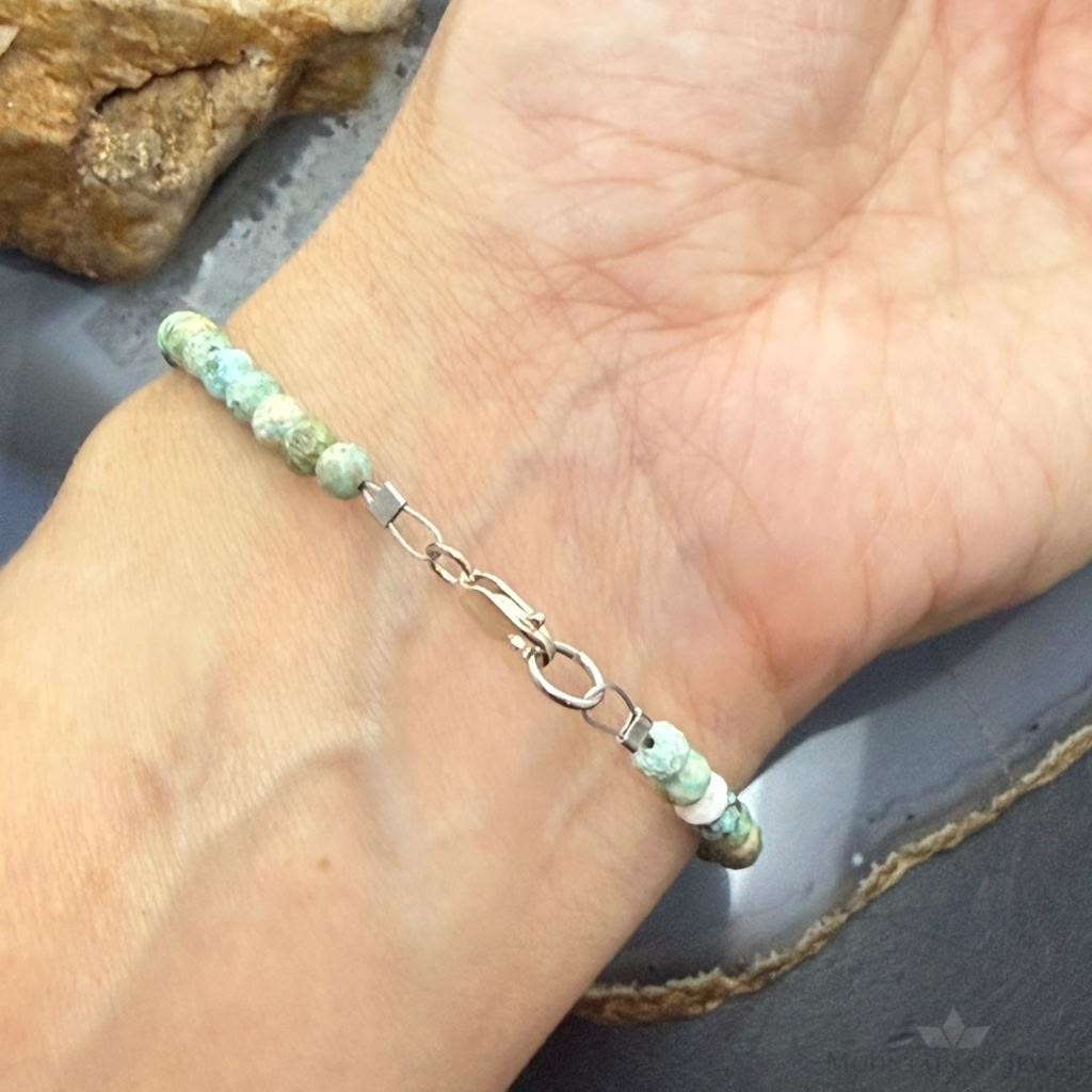 Sterling Silver 4mm Faceted Hubei Turquoise Beads 7.25" Bracelet For Women